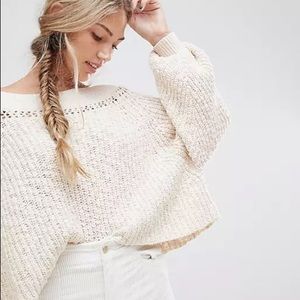 Free People Pandora’s Off Shoulder Soft Cream Boatneck OffWhite Ivory Sweater XS